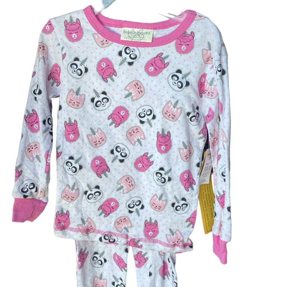 2Pc Girls Tight Fit PJ Set By Bobbie Brooks Unicorn Cats & Pandas Youth 5/6